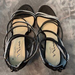 Nina Black Satin/Rhinestone Heels